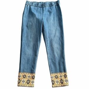 Soft Surroundings Pull On Jeans Metro Embroidered Cuff Large